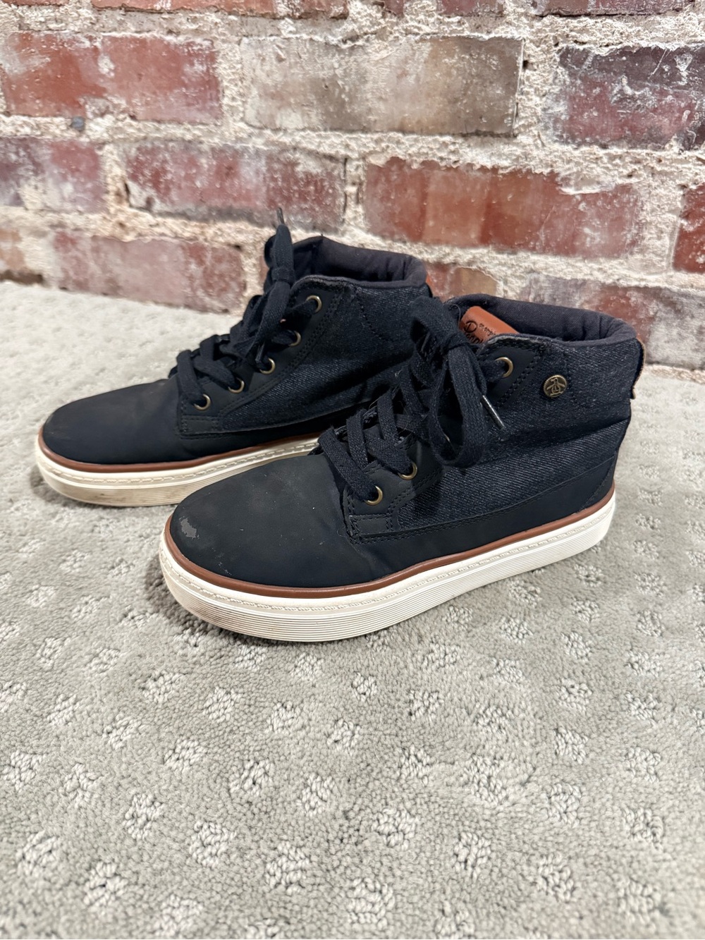 Original Penguin Kids Black High-Top Casual Boots with Brown Trim